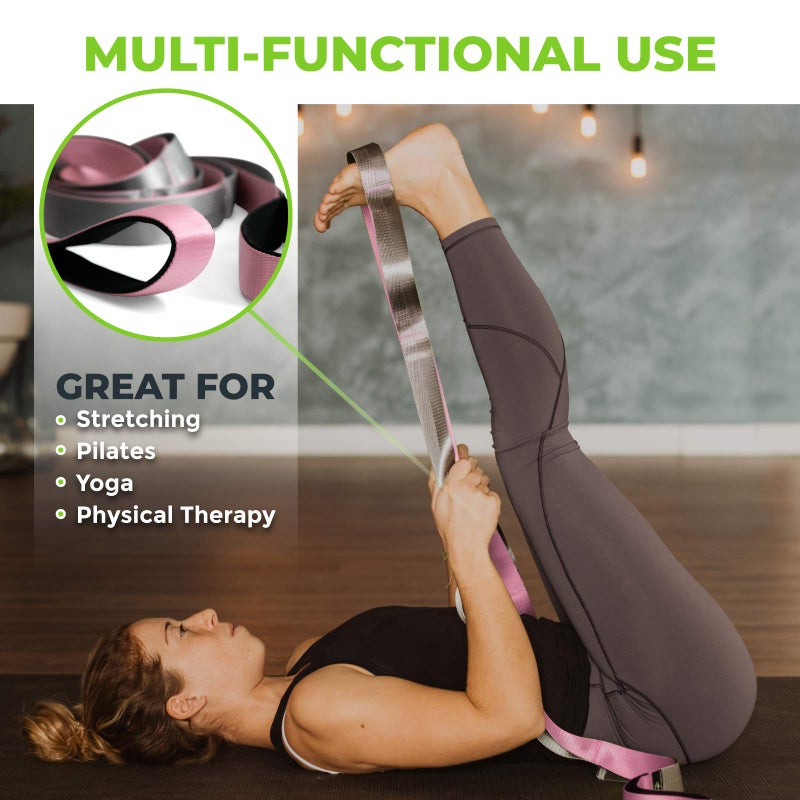 Gradient Fitness Stretching Strap for Physical Therapy, 12 Multi-Loop Stretch Strap 1.5" W x 8' L, Neoprene Handles, Physical Therapy Equipment, Yoga Straps for Stretching, Leg Stretcher, (Pink/Grey) - Image 3